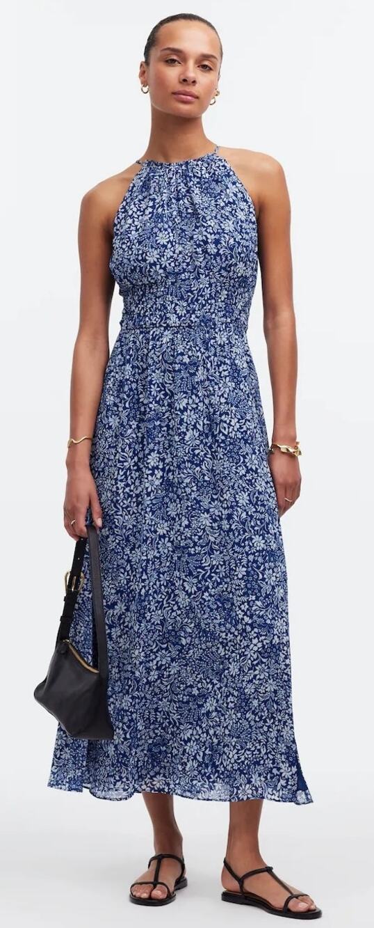 Madewell Smocked Halter Midi Dress in Floral Size 0 NWT